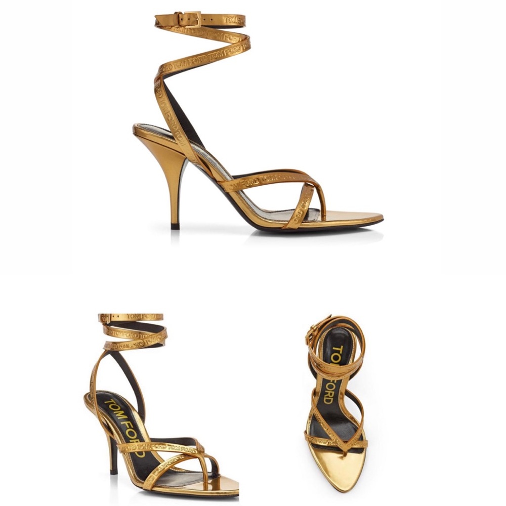 TOM FORD EMBOSSED MIRROR ANKLE WRAP THONG SANDAL